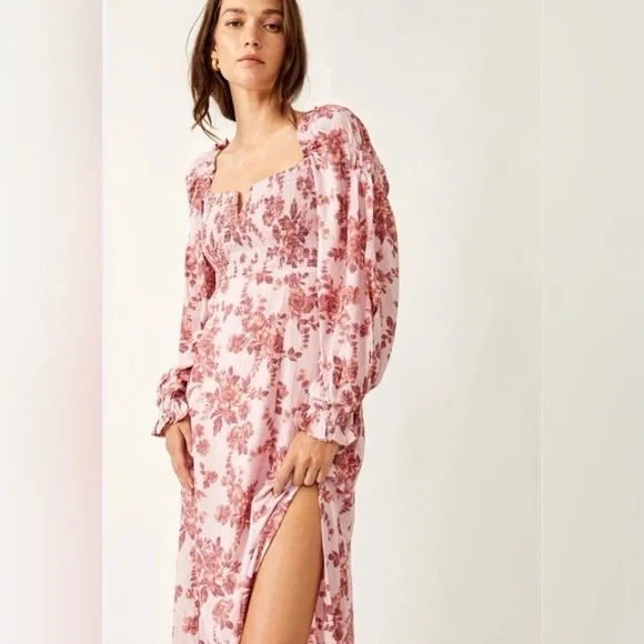 Free People Jaymes Floral Print Long Sleeve Dress Pink Size Small - Picture 7 of 15